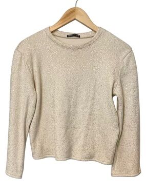 Beautiful ZARA Women's Cream Sparkle Crew Neck Sweater Size S EUC Heavy Cozy